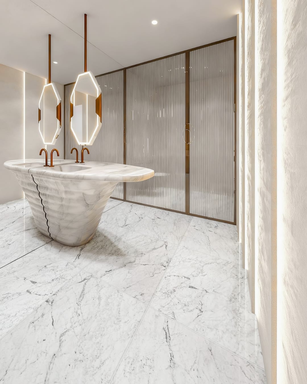 Luxury Bathroom Bianco Carrara White Marble Floor White Stone