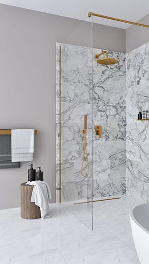 Arabescato shower luxury bathroom veining white stone marble